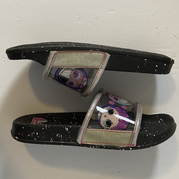 LOL Surprise Dolls Black Clear Glitter Slide Sandals Girls Size 1-2 - Picture 14 of 16